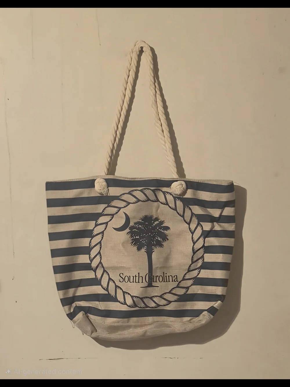 South Carolina Navy Canvas & Cream Striped Rope-Handle Tote Bag
